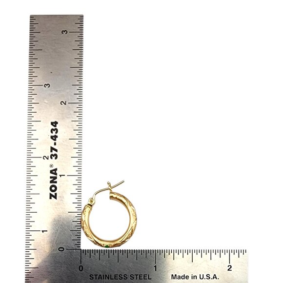 14K Yellow Gold Colored Stones Hoop Earrings #22723 - Picture 8 of 10